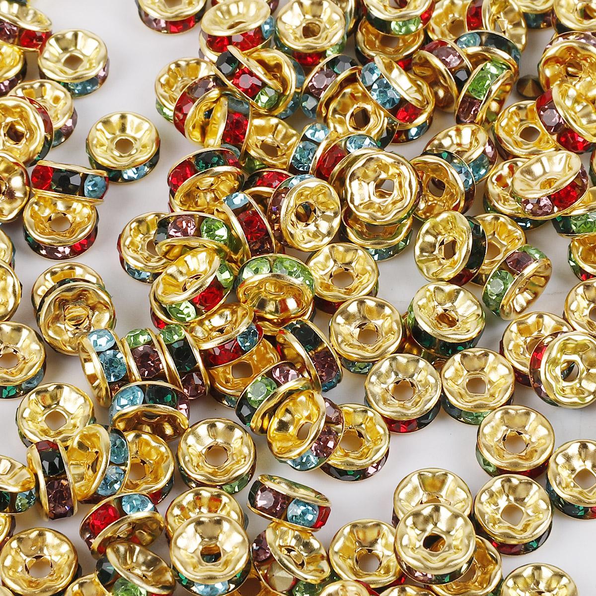 

4-10 мм 50 шт. металлические круглые бусины со стразами DIY аксессуары для изготовления ювелирных изделий 6x2mm 50pcs золотой