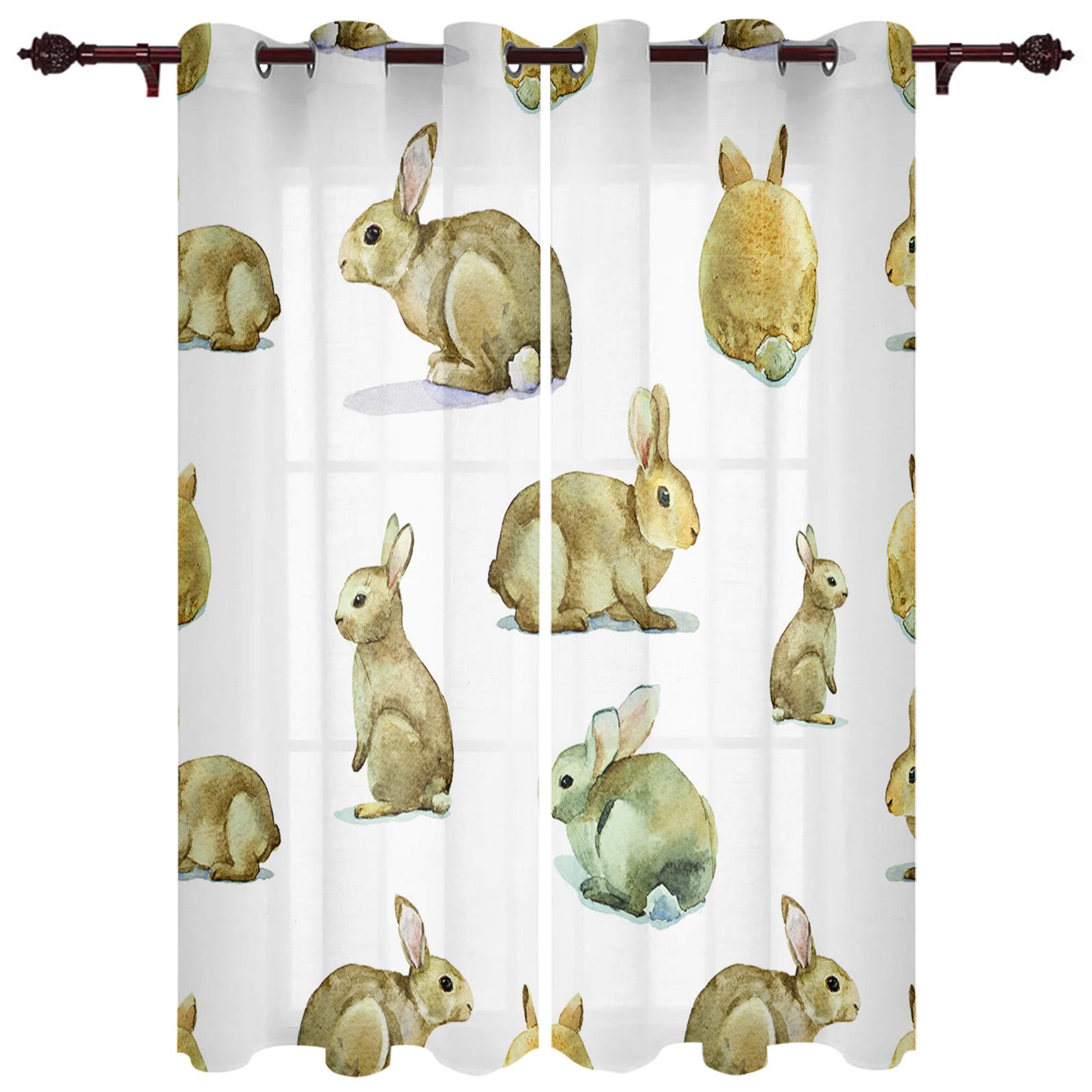 

Современные оконные шторы с кроликом и цветами, акварельные роскошные модные шторы для гостиной, спальни, кухни, шторы 135W x 60H(cm) x1