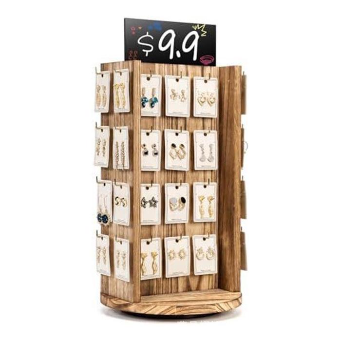 Rotatable Wooden Desktop Earring Display Stand - Retro Jewelry Storage Rack