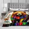 Colorful Bear Pattern blanket with Floral Design, Vibrant   blanket, suitable for use in the bedroom, living room, on the sofa