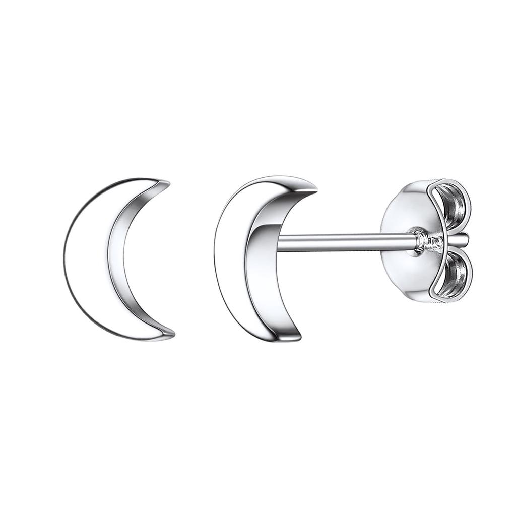 925 Sterling Silver Half Moon Stud Earring
