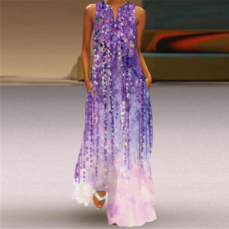 

Летнее платье макси 2024 года в стиле ретро с V-образным вырезом и разноцветными рукавами XL