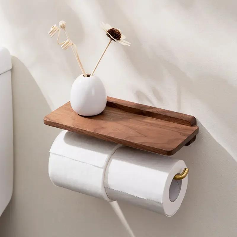 1 Pc Stainless Steel Black Walnut Tissue Holder Wall Mounted Tissue Holder Punching Installation Toilet Bathroom Accessories