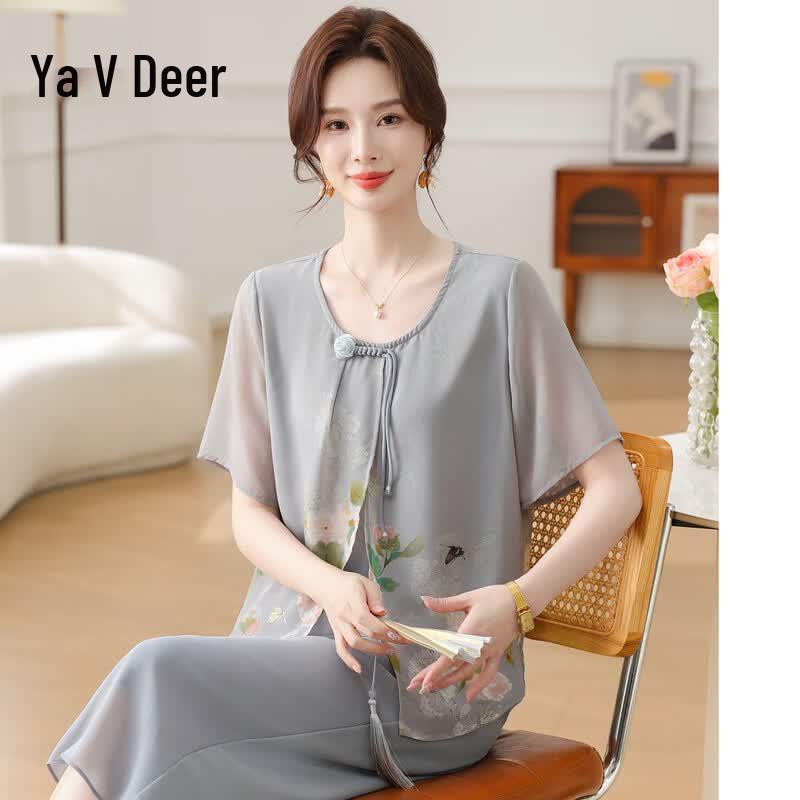 Yalu 2026 Women s Chinese Style Summer Two-Piece Set 5XL