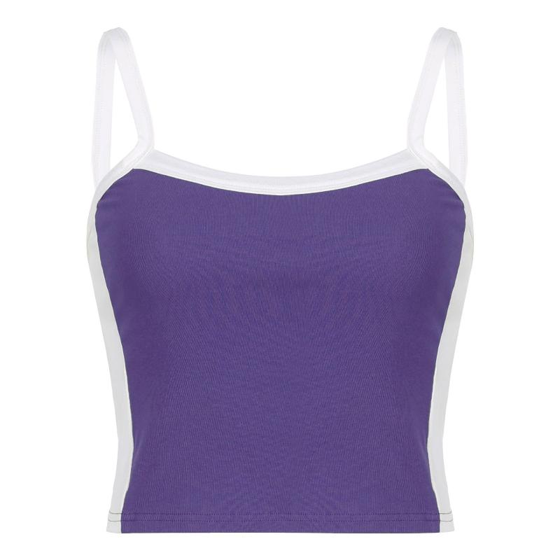 

Summer Hot Girl Versatile Color-blocking Striped Halter Top Sexy One-shoulder Tight Crop Top L фиолетовый