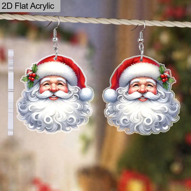 2D Flat Santa Claus Dangle Earrings, Lightweight Acrylic Material,  Ideal for Party Gifts, Jewelry, and Christmas Gifts.