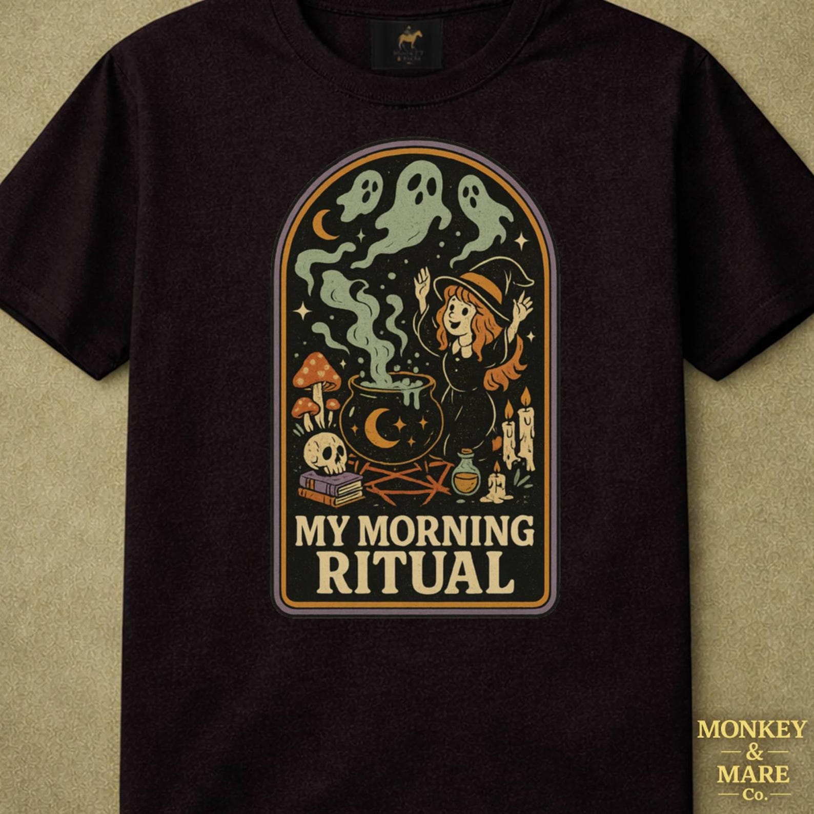 Witch Cauldron Shirt, My Morning Ritual, Retro Occult Coffee Humor Tee For Witchy Gift Lovers 3XL
