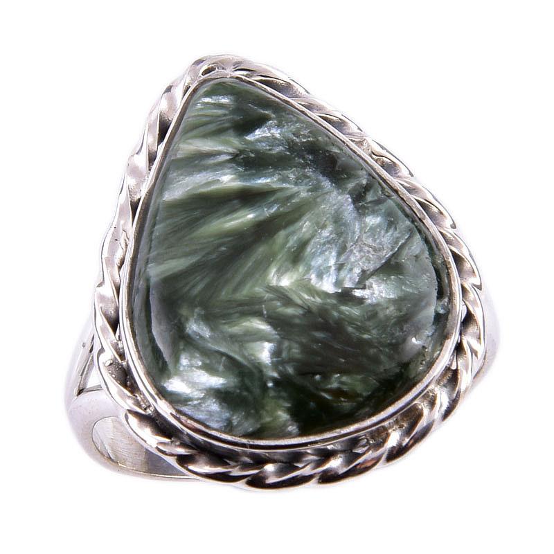 Natural Seraphinite Gemstone 925 Solid Sterling Silver Jewelry Ring Size 10 O6B07