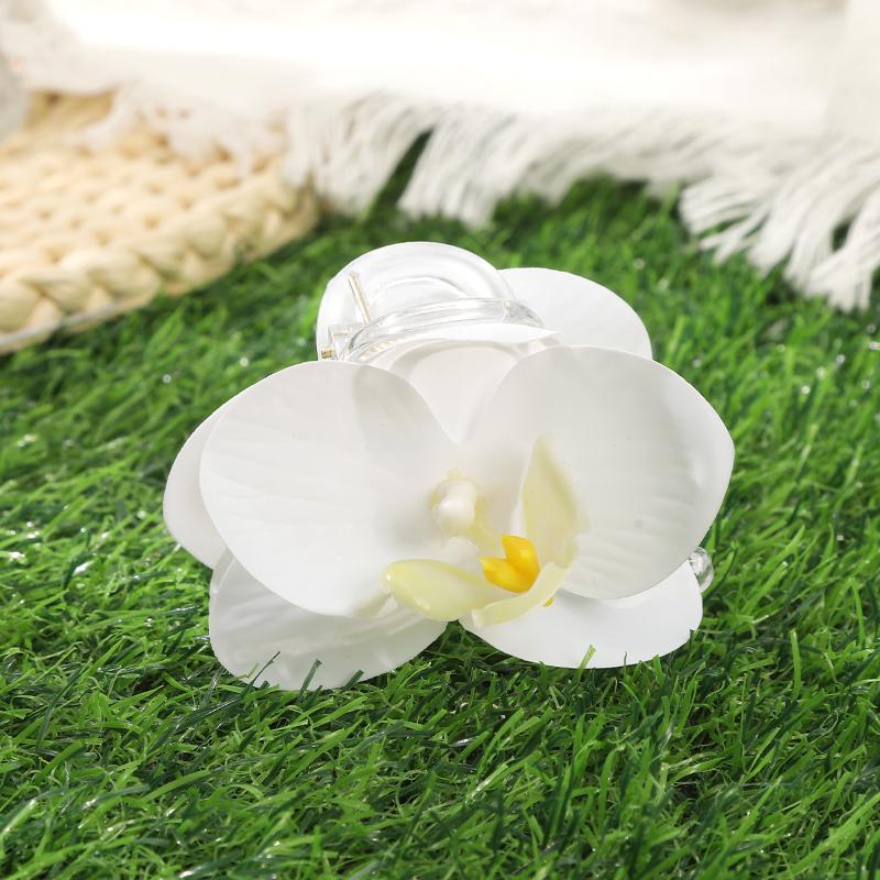 Elegant 7cm Simulated Flowers Hair Claw Durable Orchid Floral Hairpin for Weddings and Special Days