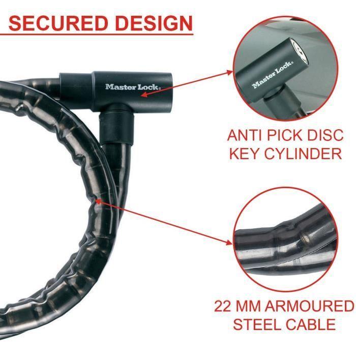 Câble antivol à clé en acier Master Lock 8115EURDPS - Noir