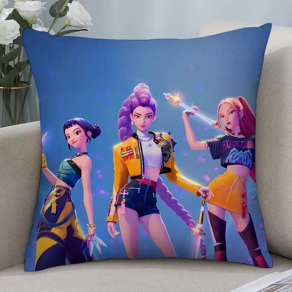 K-Kpop D-Demon H-Hunters Pillow Case Short Plush Print Square Throw Pillow Covers Sofa Home Cushion Decor