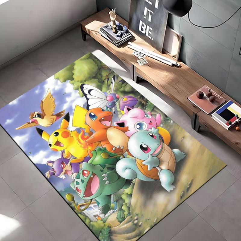 Japanese Anime Pokemon Pikachu Area Rug,Carpet for Home Living Room Bedroom Sofa Doormat Kitchen Decor,Non-slip Floor Mat