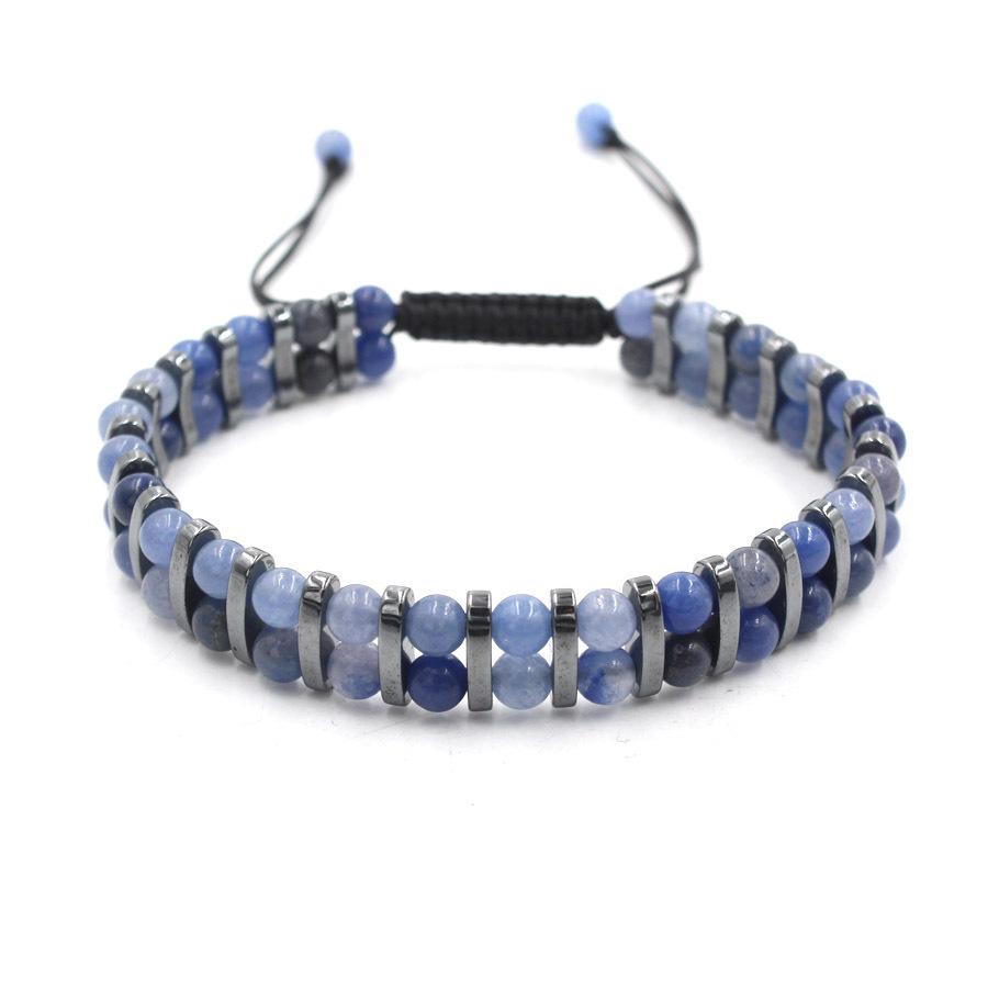 1Pcs Natural Tiger Eye Stone Hematite Adjustable Bracelet Double Hand-Woven Rows Of Beads Bracelet Men's Friendship Bracelet Jewelry