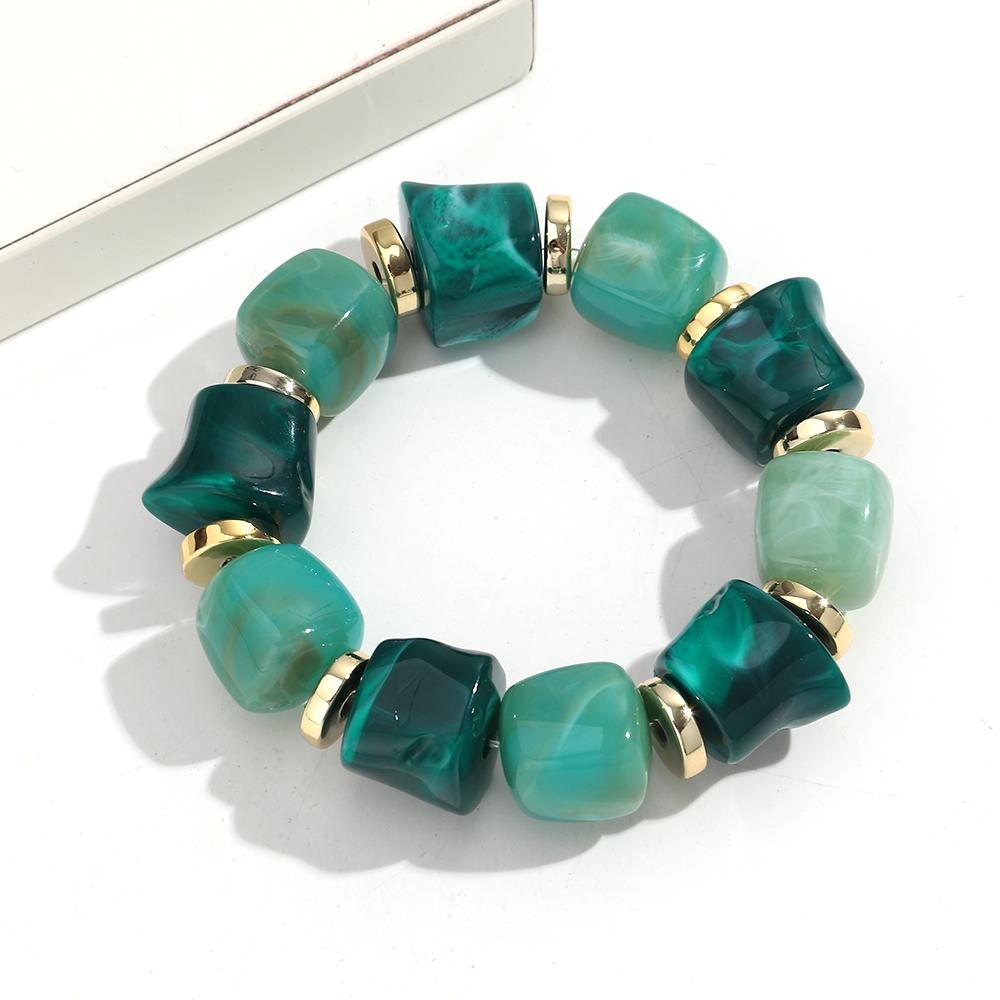 Boho Multicolor Resin Irregular Square Beaded Bracelet for Women Men New Trendy Acrylic Geometric Strechy Bracelet Jewelry Gifts