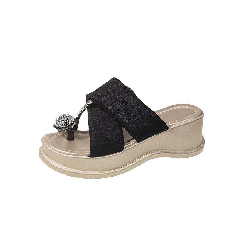 Flower Thick-soled Cool Slippers Women's Outer Wear 2025 New Summer Lady Muffin Wedge Heel Set Toe Beach Shoes