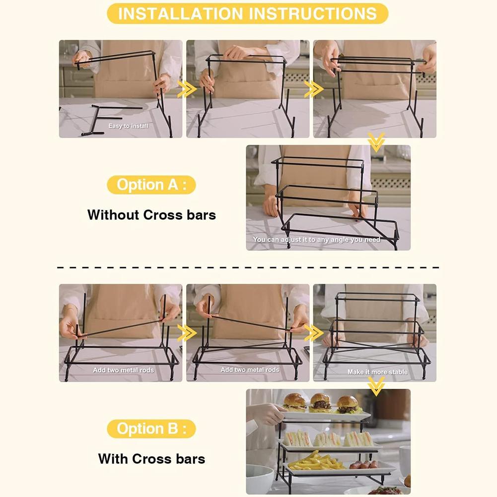 3 Tiers Rectangular Serving Tray Set with Rack Serving Dishes and Platters Display Serving Dishes for Fruit Food for Party
