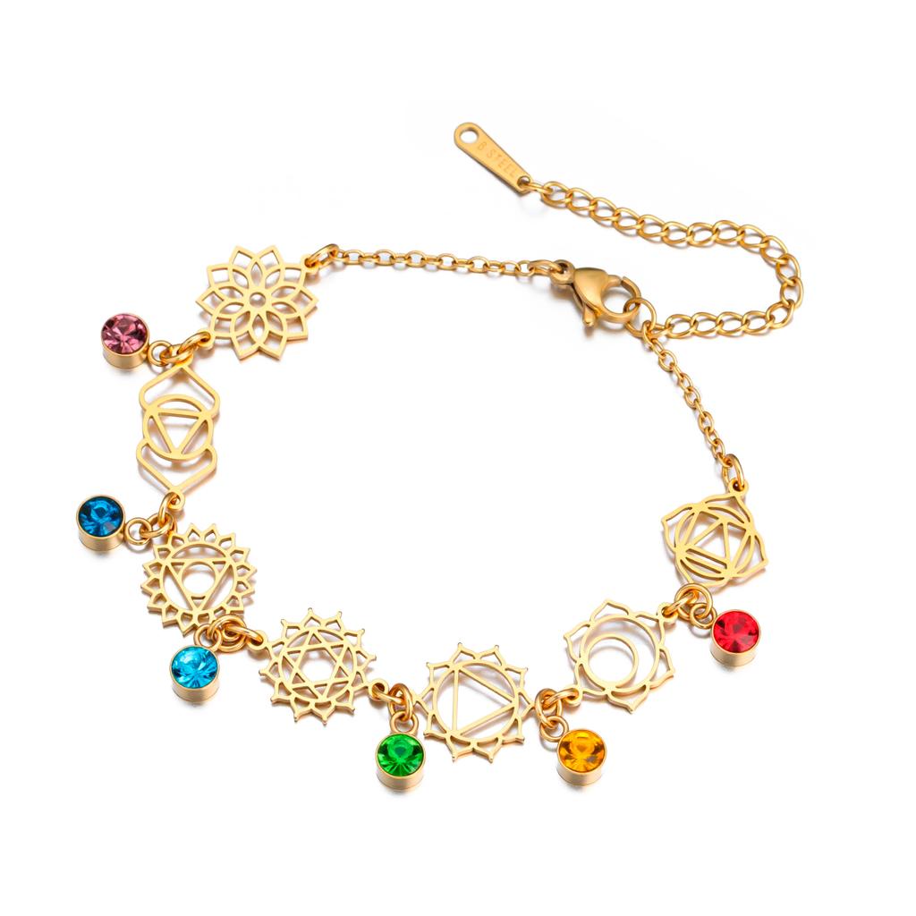 7 Chakra Colorful Zircon Anklet Women Stainless Steel Gold Leg Ankle Bracelet Amulet Meditation Yoga Jewelry Gift