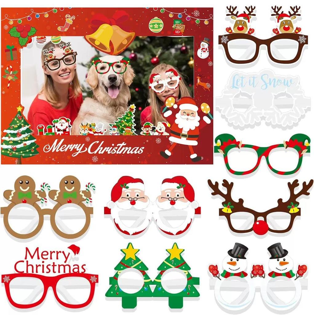 Christmas Gifts for Adults, Children, Toys, Santa Claus, Snowman, Glasses, Christmas Decoration Glasses, 3D Paper Glasses (set of 9)