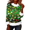Women's Fashionable Christmas Printed Round Neck Long Sleeved Casual Pullover T-shirt Top