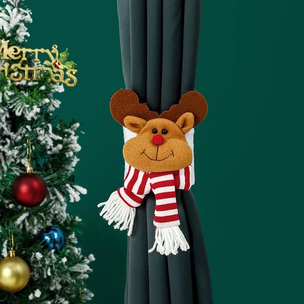 Christmas Plush Cloth Curtain Buckle Cute Cartoon Santa Claus Snowman Elk Curtain Tieback Holders Xmas Ornaments Decor