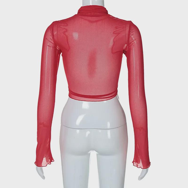 Sexy Mesh-Trägertop mit langen Ärmeln im Street-Style für Damen