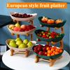 Obstteller, Snackteller, Europäischer High-End-Haushalts-Mehrschichtiger Bambus- und Holzrahmen Obstteller