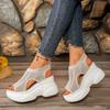 Sweat Sandals Women'S New Platform Open Toe Mesh Shoes Fashionable And Casual Hollow Out Wedge Shoe For Woman Wedge Sandal