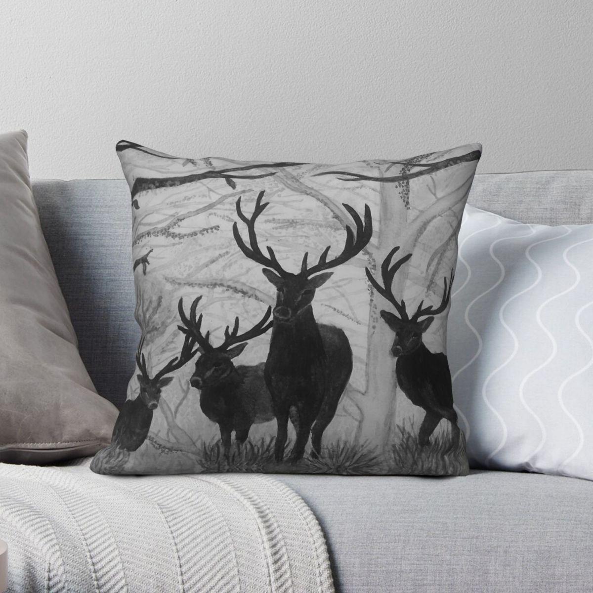 Green Harvest Unisex Buck Animals Winter Square Pillowcase Polyester Linen Velvet Pattern Zip Decorative Throw Pillow Case Sofa Seater Cushion Cover