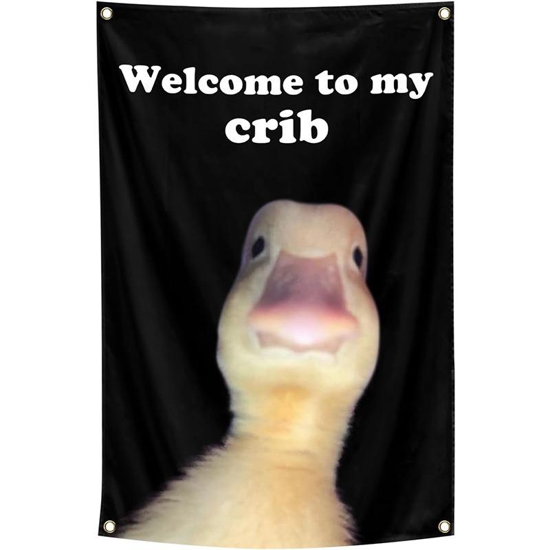Welcome to My Crib Flag 2x3 Feet Funny Flags with 4 Shiny Brass Grommets for Tapestry Dorm Room Home College Decor