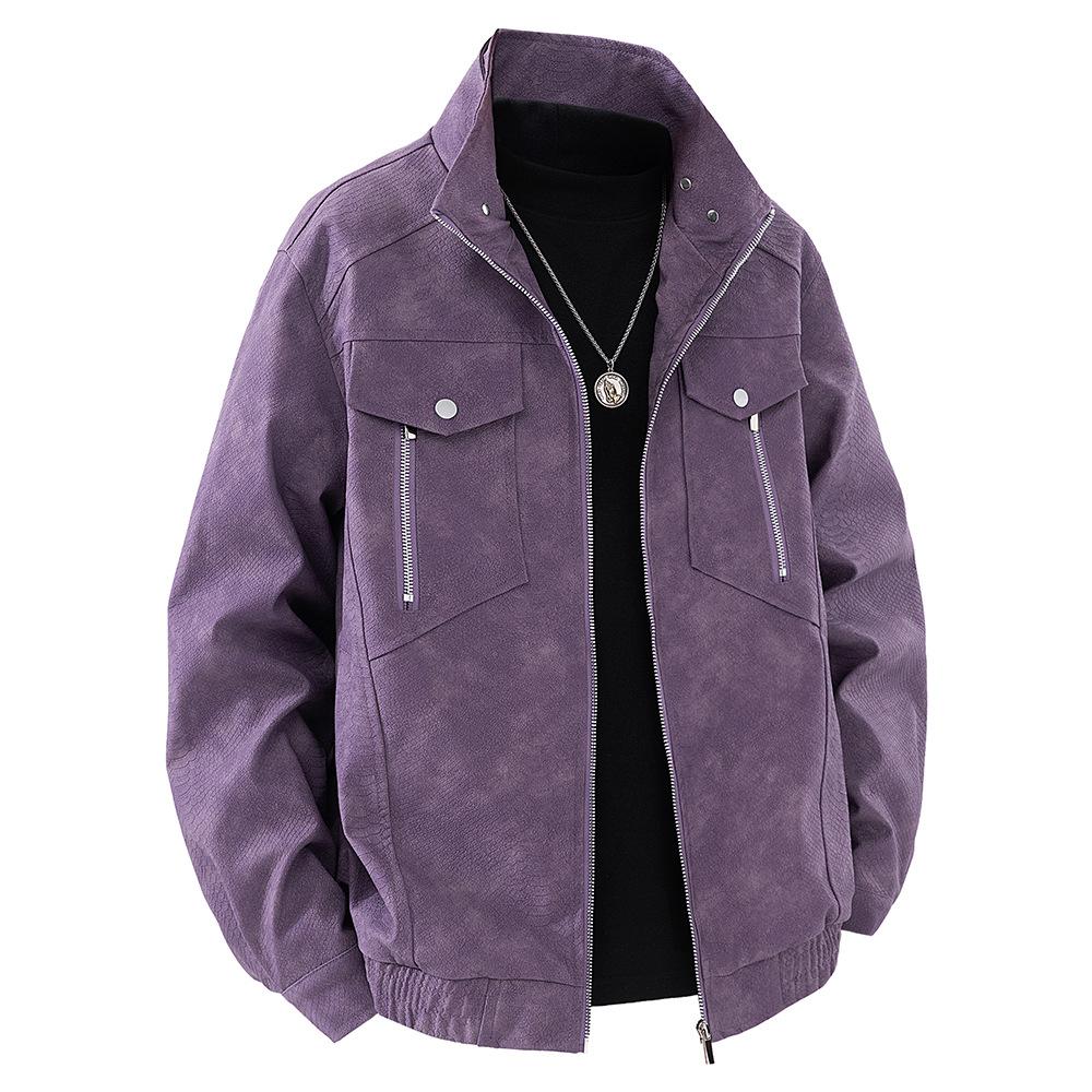 Men's Stand-up Collar Leather Jacket Men's Spring and Autumn American Trendy Versatile Zipper Pu Leather Jacket Jacket