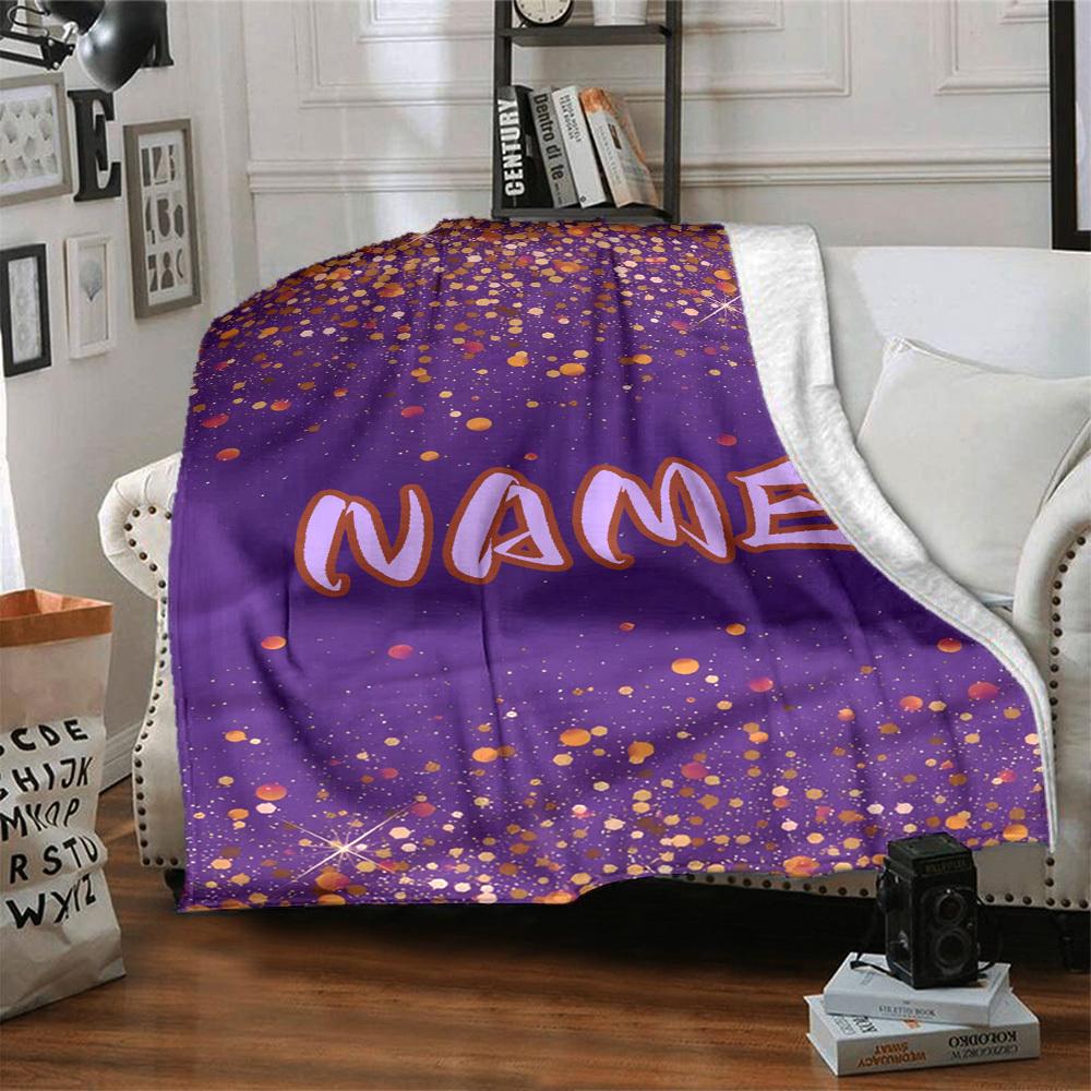 Purple Glitter Background With Name Text Gift Personalized Blanket Customize Your Name Comfortable For Sofa Couch Office Bed Picnics Four Seasons