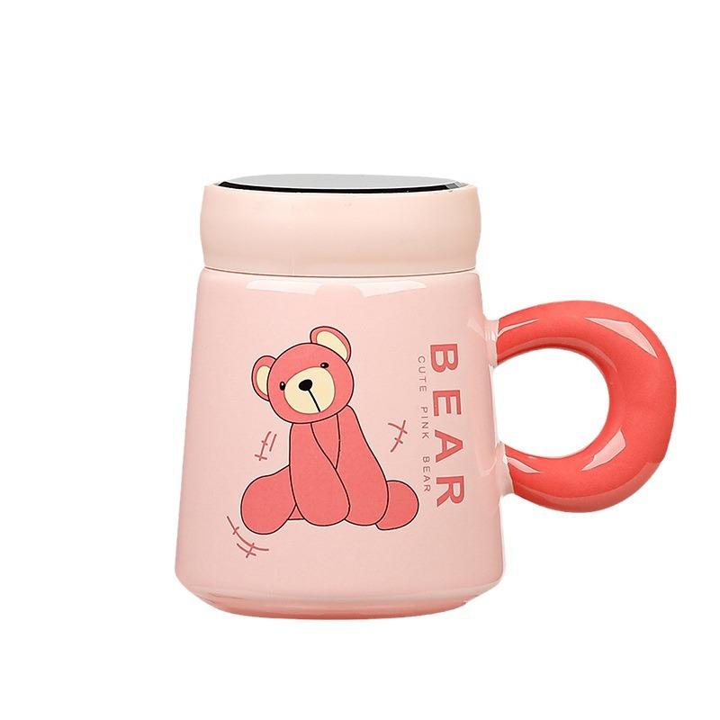 Roztomilý kreslený keramický šálek Růžový medvěd Zrcadlový šálek Hrnek pro pár Domů Víčko šálek na vodu Reklama Dárkový šálek