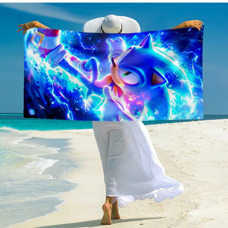 Ultra-Soft Beach Towel with Sonic Theme,Ideal for Pool - Camping, Diving - Perfect Travel Essential, Vibrant Beach Towel.