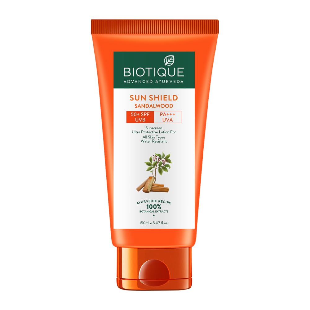 Biotique Bio Sandalwood Sunscreen Lotion SPF 50+ For All Skin Types | Ultra Soothing & Water Resistant | 150ml
