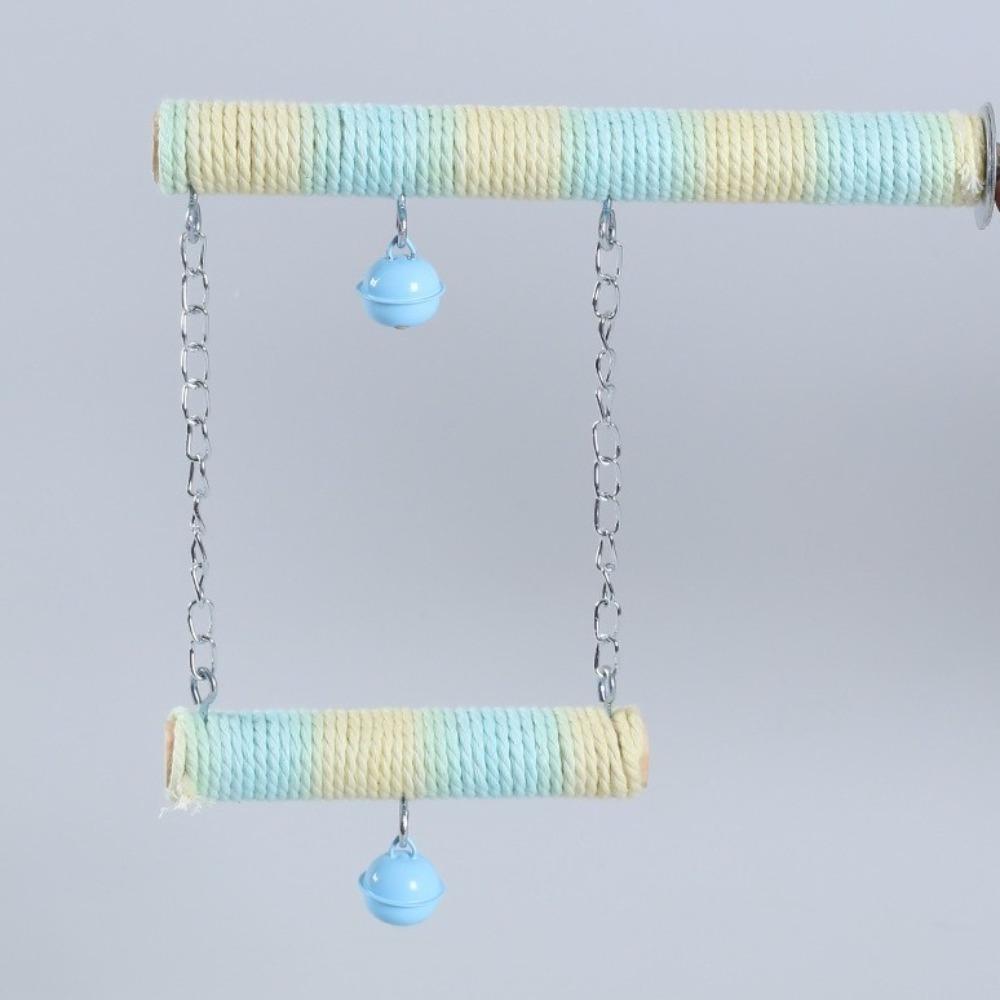 Double Layer Wood Standing Stick Colorful Cotton Rope Bird Cage Swing  Training Perch