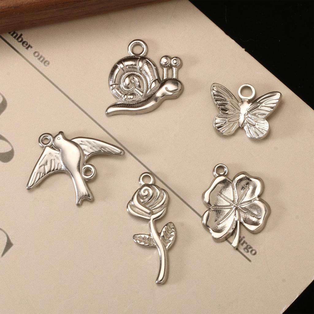 3Pcs Flower&Insect Charms Stainless Steel Exquisite Butterfly/Bee/Rose/Scarab Pendant Necklace Earring Dangle DIY Jewelry Making
