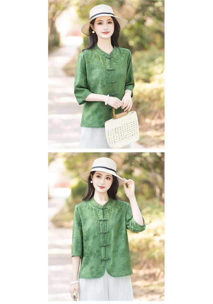 Summer New Stylish Seven-Sleeve Chinese Style Shirt for Middle-Aged Women