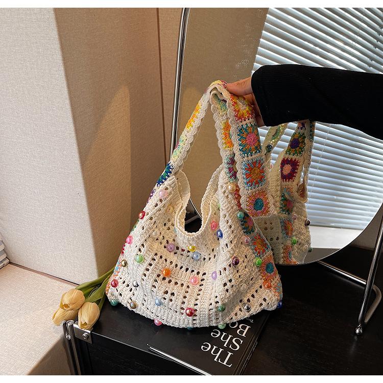 Neue personalisierte gewebte Blume Perlendekoration Schultertasche Umhängetasche Tragetasche Damentasche Mode