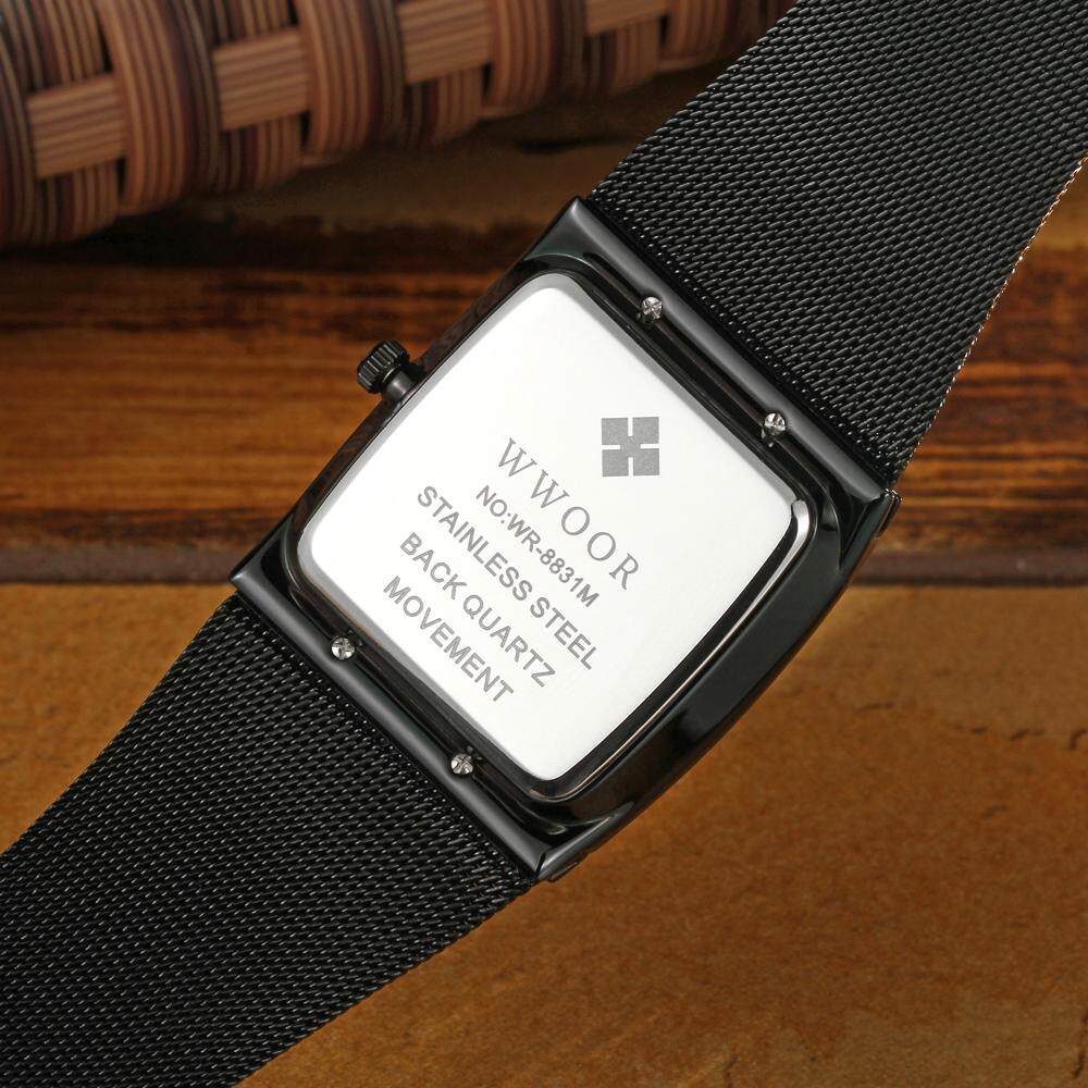 Top Brand WWOOR Quartz Watch Men Square Waterproof Business Men's Watches Luxury Black Steel Strap Sport Wrist Watch