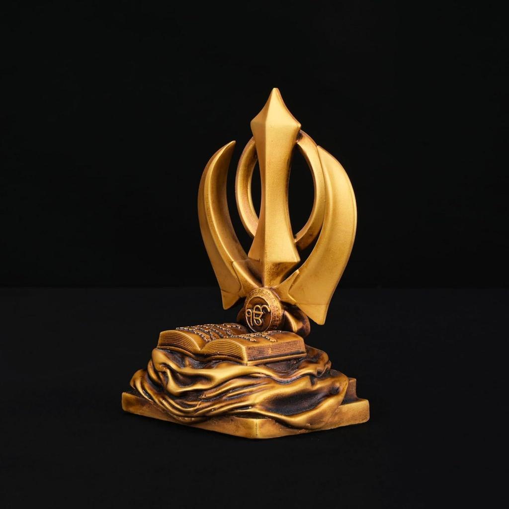 Khanda Sahib Idol Sikhisches religiöses Symbol Khanda Sahib Statue für Armaturenbrett Idol für Pooja Bürotisch Ausstellungsstück