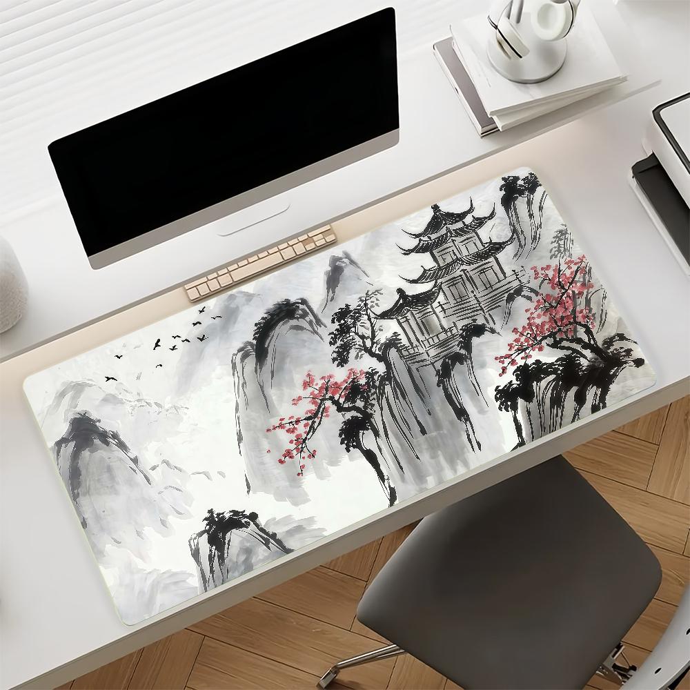 Chinese ink landscape painting Mouse Pad Square Office Gaming Desk Mat Waterproof Non-Slip Rubber Decorative