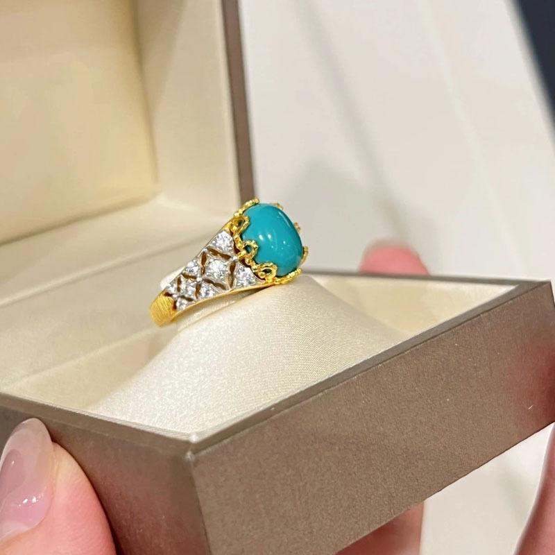 Inele Vintage Retro Stil Curte Incrustate cu Diamante Complete Turcoaz Pentru Femei Design Clasic Inel Oval Albastru Bijuterii de Nuntă Superbe