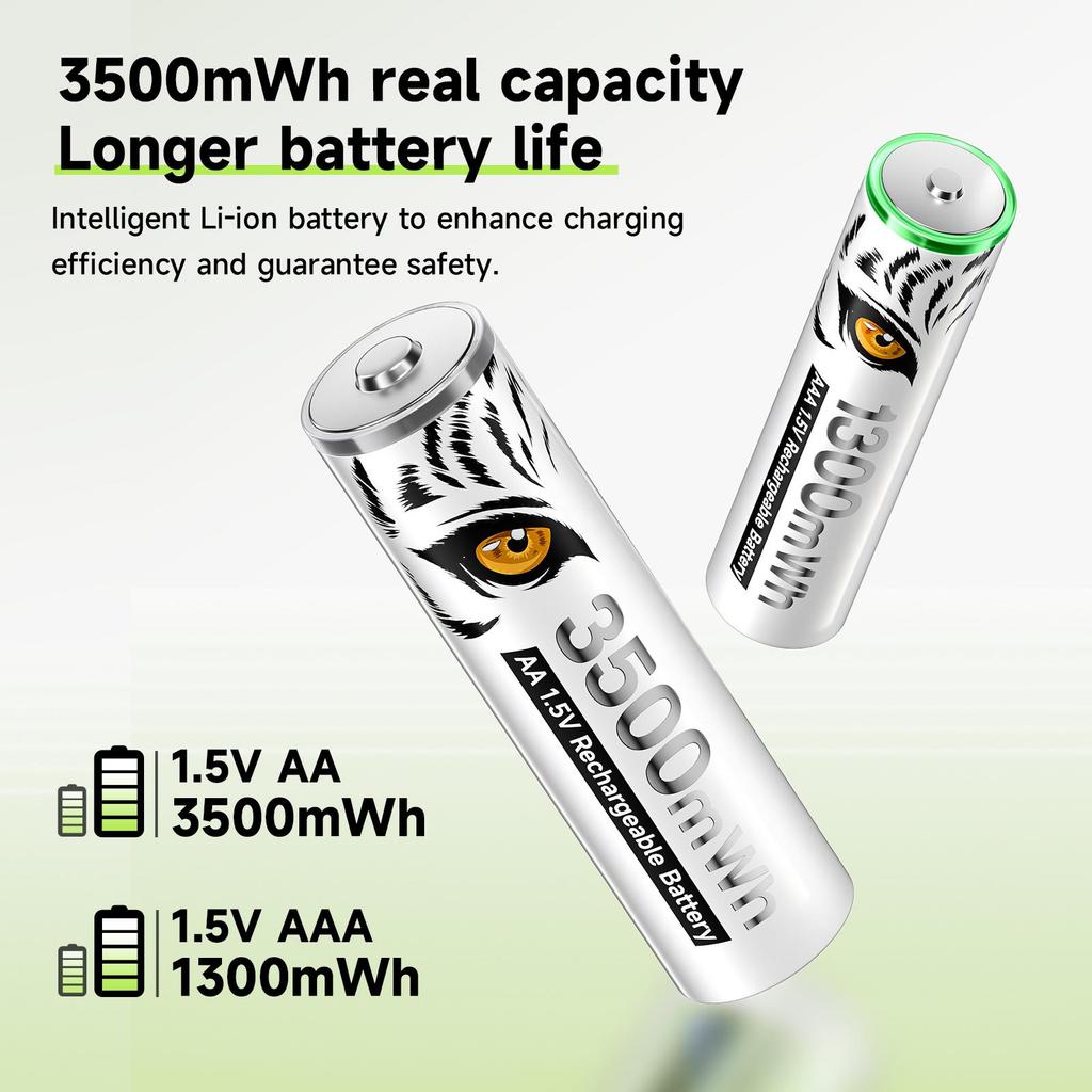 PALO 1.5V AA 3500mWh Rechargeable Battery AAA 1300mWh Lithium-ion Batteries With 8-slot Fast Intelligent Battery Charger