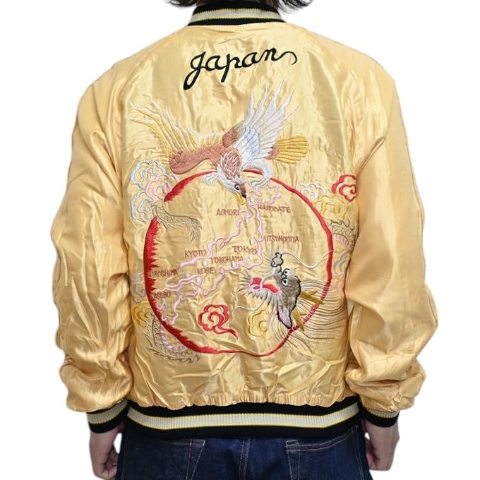 Tailor Toyo Souvenir Jacket Acetate Sukajan ROARING TIGER JAPAN MAP Taylor Toyo TT15682-145 × (JP, Alphabet, M, Green)