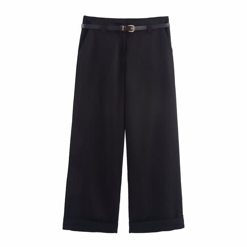 Kaslead New Women clothes Western Style Versitile Fashion Simple Belt Curling Casual Trousers