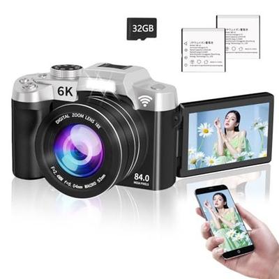 2026 Fotocamera Digitale più Potente con Registrazione 6K 84 Milioni di Pixel Trasferibile su Smartphone Trasferimento Wi-Fi Compatta Display Rotabile a 180° Zoom Automatico 18x Messa a Fuoco