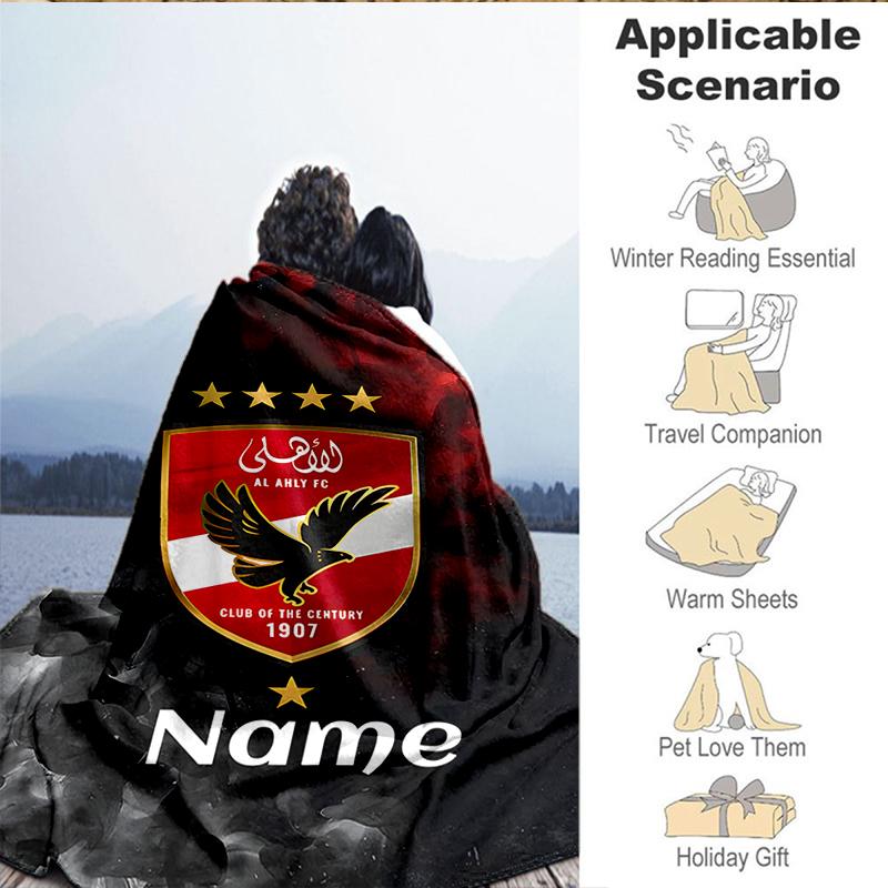 Custom Name Al-Ahly Club Crest Blanket Lightweight Ideal Bedding Blanket Perfect for Travel, Camping, Living Rooms, Sofas, Christmas gift