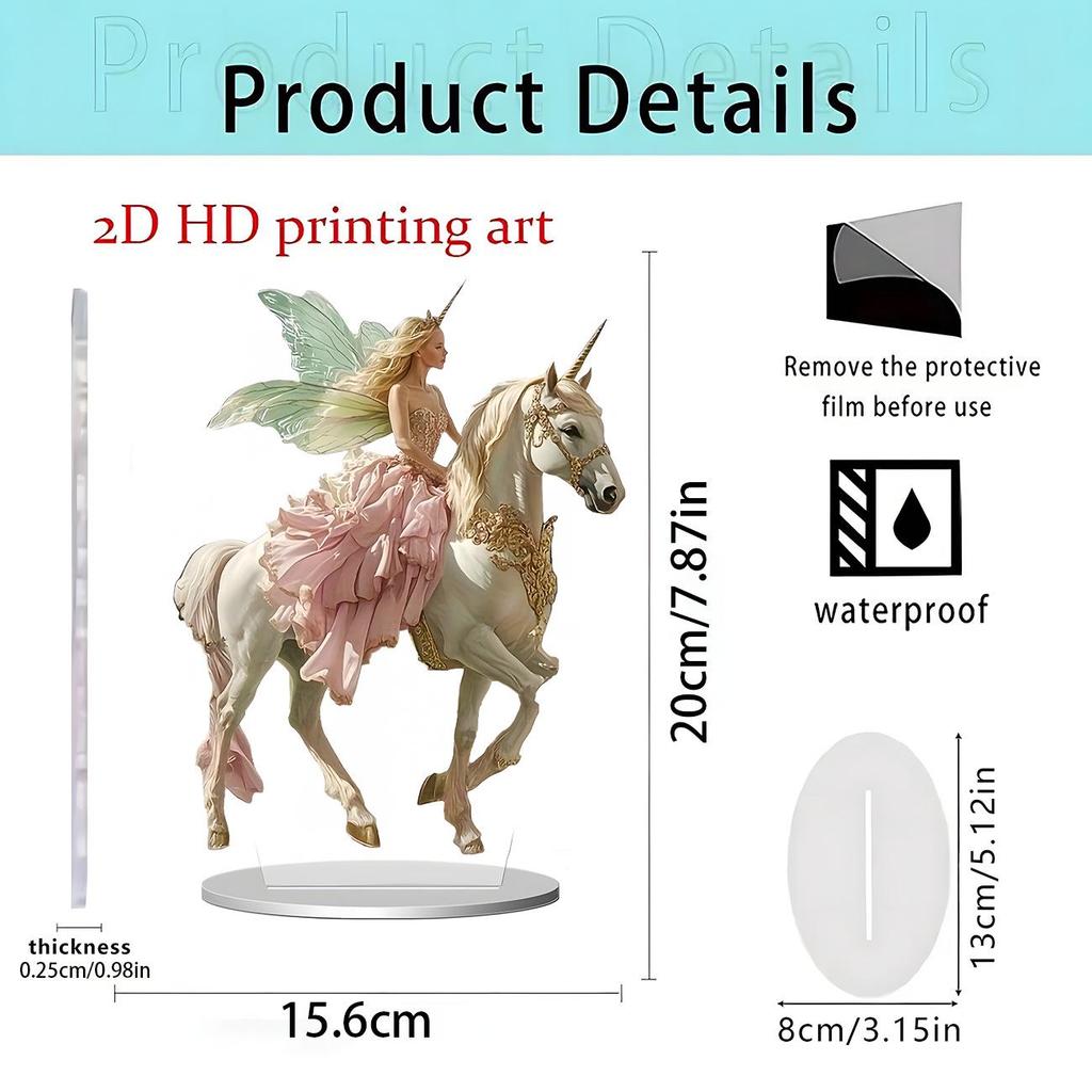 Fairy Tale Flower Fairy & Unicorn 2D Acrylic Ornament for Home Decor