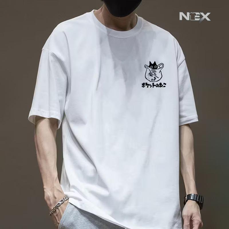 Men Cartoon T-Shirts 2026 Summer Harajuku Kawaii Cat Printed Short Sleeve Tees Couple Streetwear Loose Clothes Y2K Tops