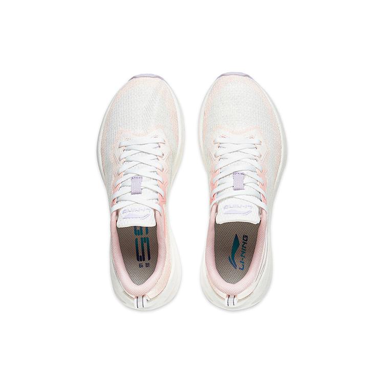 Li Ning Wuyue Cushioning Slip Resistant Abrasion Resistant Breathable Low top Casual Running Shoes Women's White Pink ARST004-1